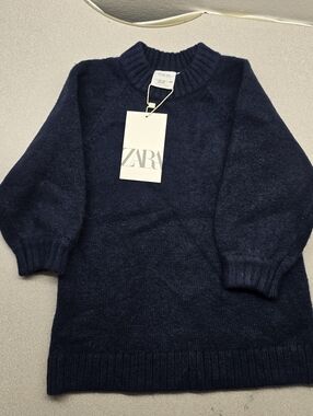 ZARA Baby Girl Knit Sweater Navy Blue 12-18M New With Tags